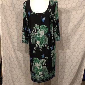 Tropical butterfly print jersey dress